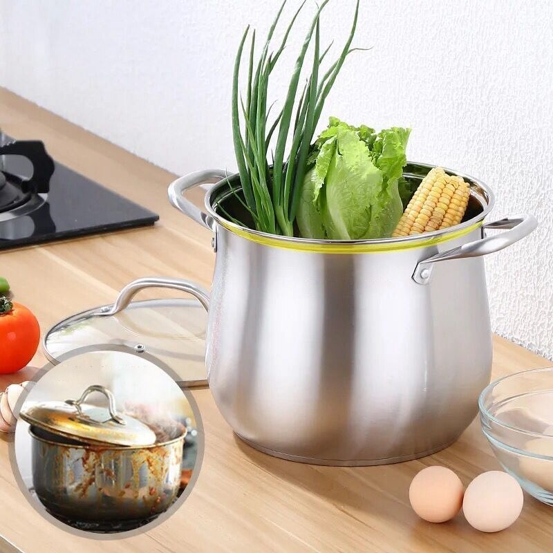 22cm304 Stainless Steel Soup Pot Double Ear Double Bottom Drum Type Super High Pot