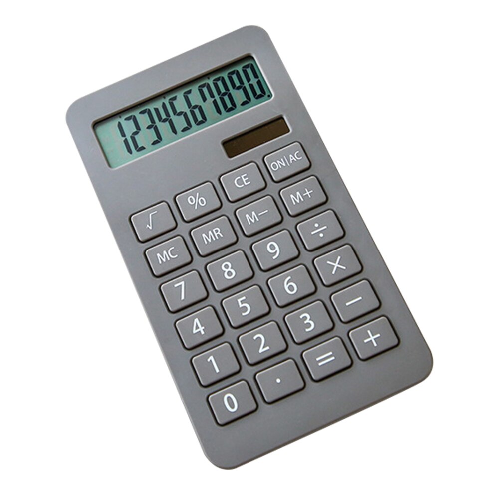 Portable Desk Calculator 10 Digits Display Solar Energy & Button Battery Dual Power Accounting Tool for School Office Supplies: Light Grey