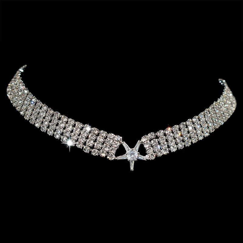 Collar de cadena con circonita para mujer, Gargantilla con flores chapadas en Plata brillante, Gargantilla con diamantes de imitación para boda y: xl-666-03