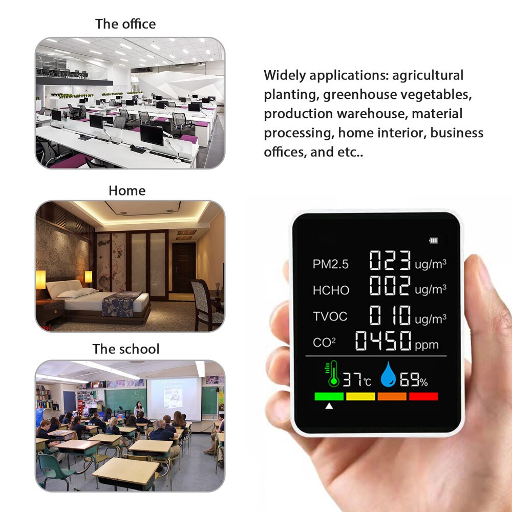 Air Detector CO2 Tester with Carbon Dioxide PM2.5 TVOC HCHO Value Electricity Quantity Temperature Humidity Backlit LCD