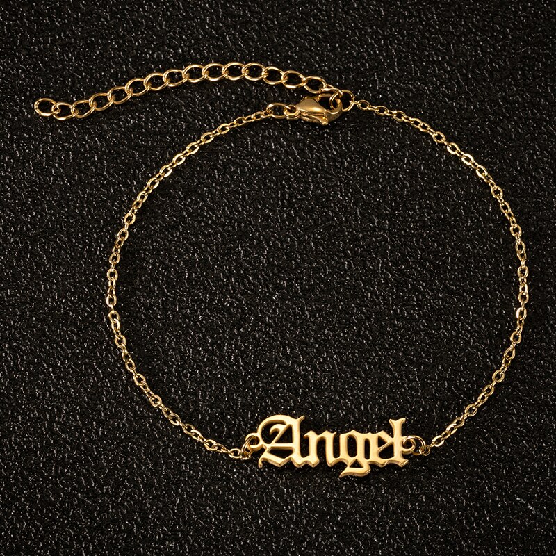 Trendy Sieraden Vrouwelijke Enkelbanden Gouden Ketting Baby Meisje Enkelband Babygirl Angel Oud Engels Brief Charm Enkelbanden Bff: JL014G