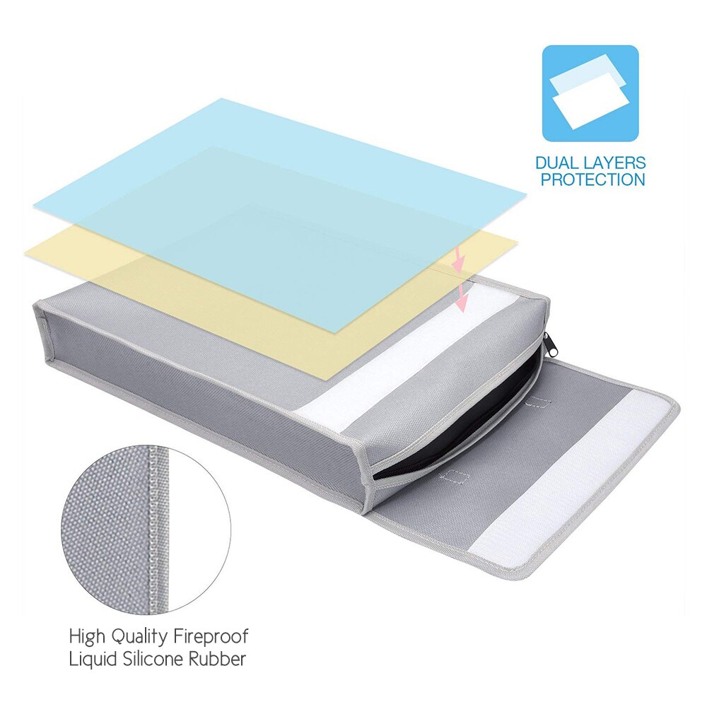 Portable Fireproof Document Bag Holder Pouch Home Office Safe Bag Fire & Water Resistant File Folder Safe Storage