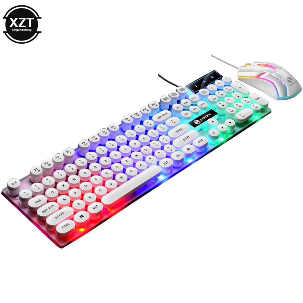 Limei – ensemble clavier et souris Gtx300, rétro, Punk, rétro, jeu rétroéclairé, Suspension filaire USB: Punk suit white