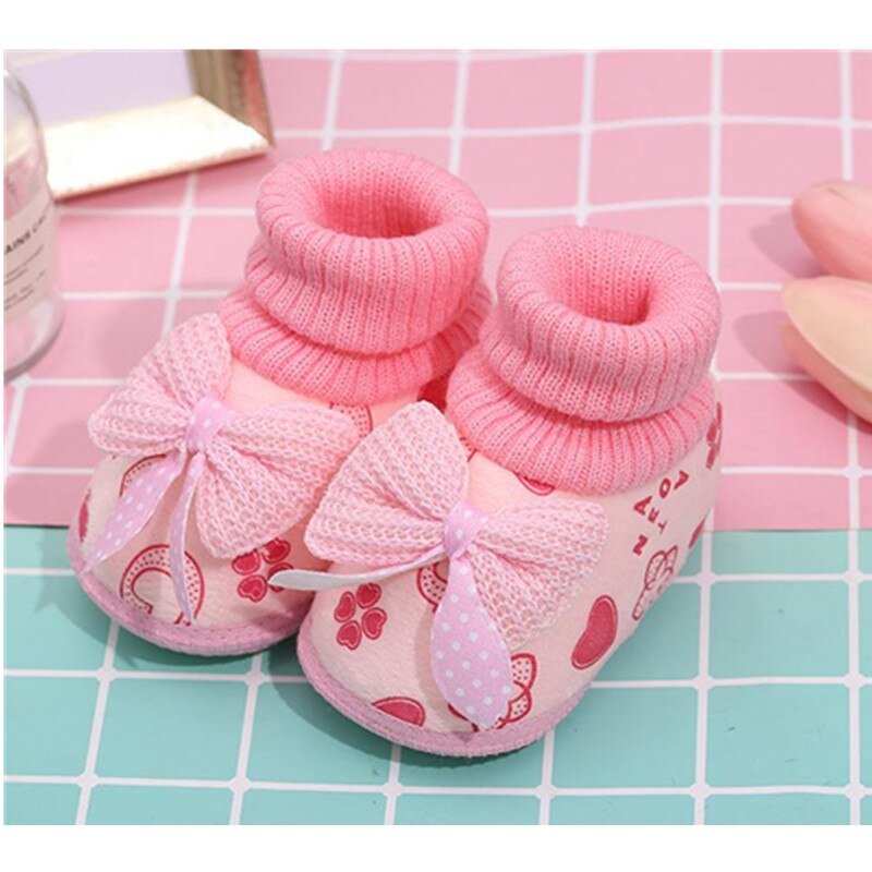 Baby wandelschoenen peuter pluche antislip laarzen voor kinderen veter strik zool sokken voor jongen meisje winter: Roze / 12