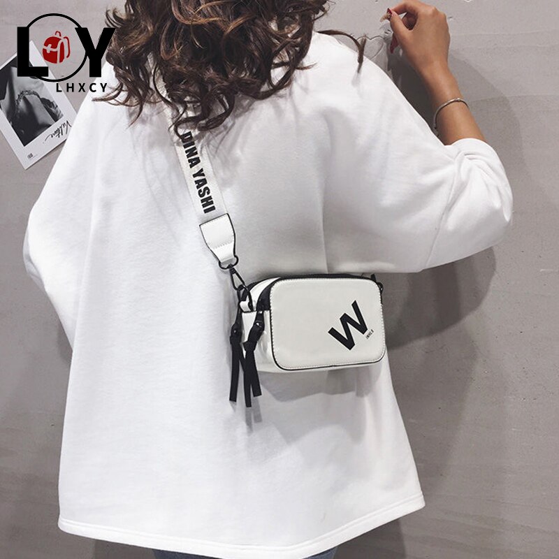 Estilo coreano carta impresión bolso cruzado de cuero Pu cremallera de pequeño cuadrado bolsas para las mujeres Casual bandoleras de viaje