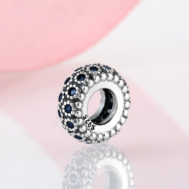 925 Sterling Silver like flower blue CZ spacer beads for womens Fit Original JIUHAO Charm Bracelet Jewelry making