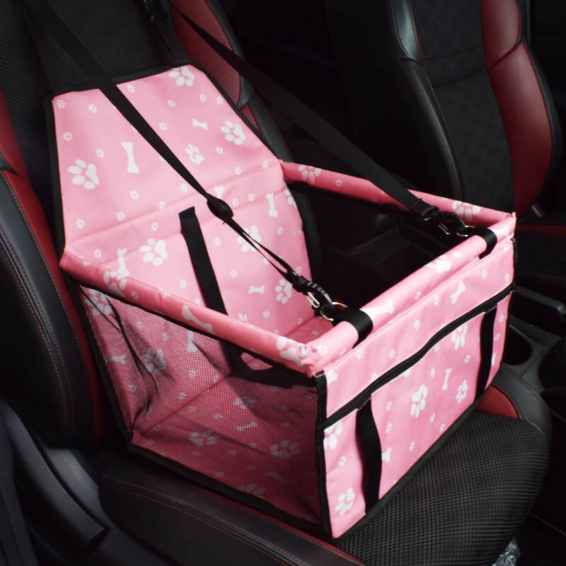 Dog Cat Carry Portable Pet Dog Cat Car Booster Safety Seat Foldable Pet Travel Carry Bag with Clip-On Safety Leash: Pink Paw Bone