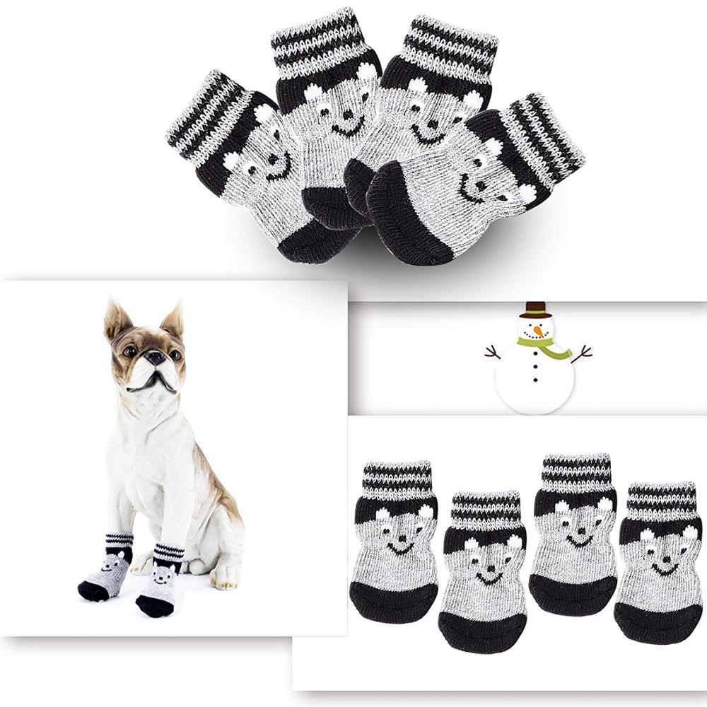Dog Socks Non-Slip Pet Socks with Rubber Reinforcement Knit Socks for Dogs with Traction Soles Dog Paw Protector for Indoor Wear