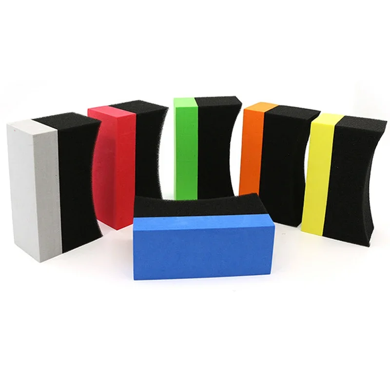 Esponja para encerar y pulir ruedas de coche, almohadilla de esponja de succión de agua, 10x6x4cm, cepillos para neumáticos, detalles automáticos, cepillo azul para ruedas de lavado de coches, 1/3 Uds.