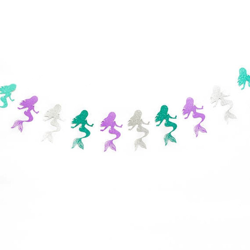 1Set Mermaid Banner DIY Kid Adult Birthday Party Decor Bunting Hanging Garland Mermaid Tail Shell Paper Flag Baby Shower Supplie: s05