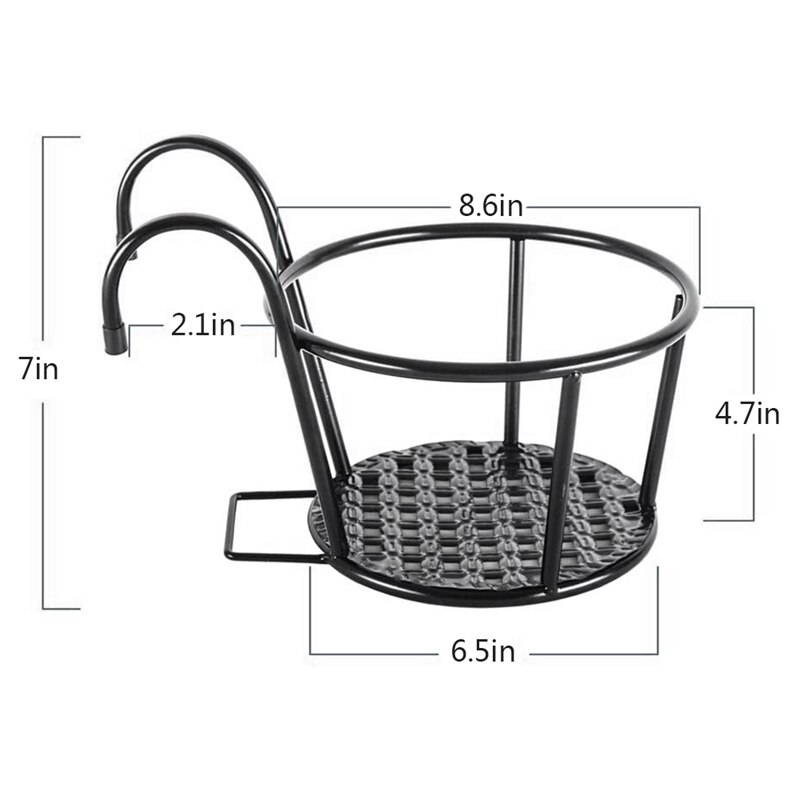 Iron Art Opknoping Manden Bloempot Houder Over De Rail Metalen Hek Plantenbakken Monteren, pack Van 3 (Zwart)