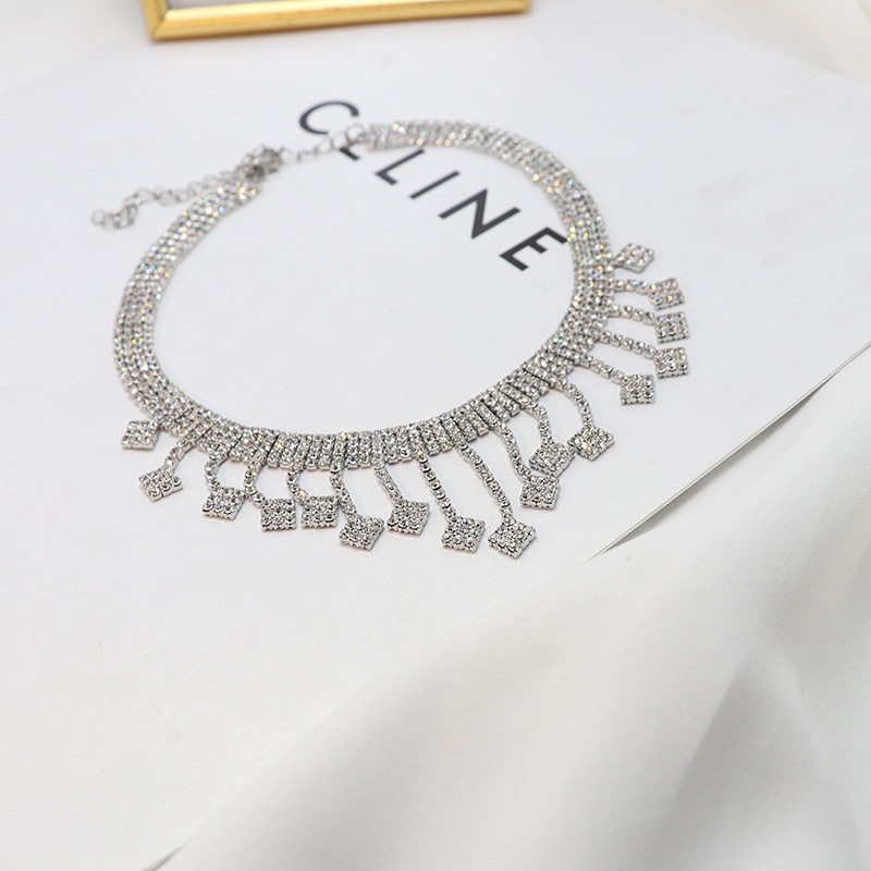 FYUAN Shine Geometric Rhinestones Choker Necklaces for Women Tassel Crystal Necklaces EngagementJewelry Party