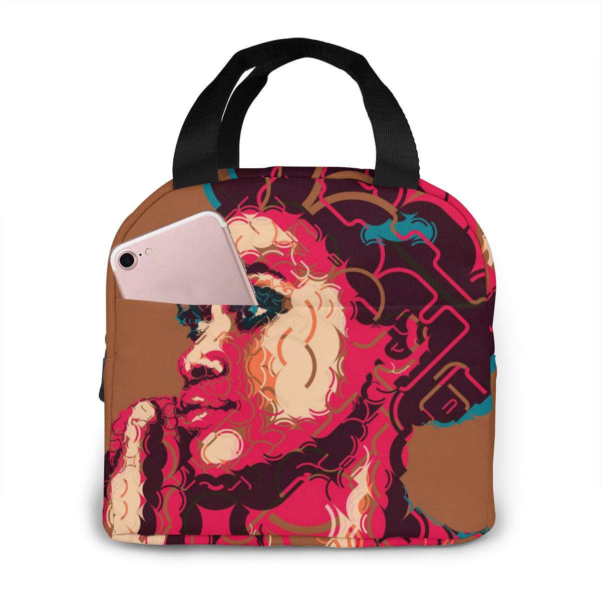 Afrikaanse Vrouw Lunch Tas Draagbare Geïsoleerde Thermische Cooler Bento Lunchbox Tote Picknick Opbergtas Pouch: Black 8