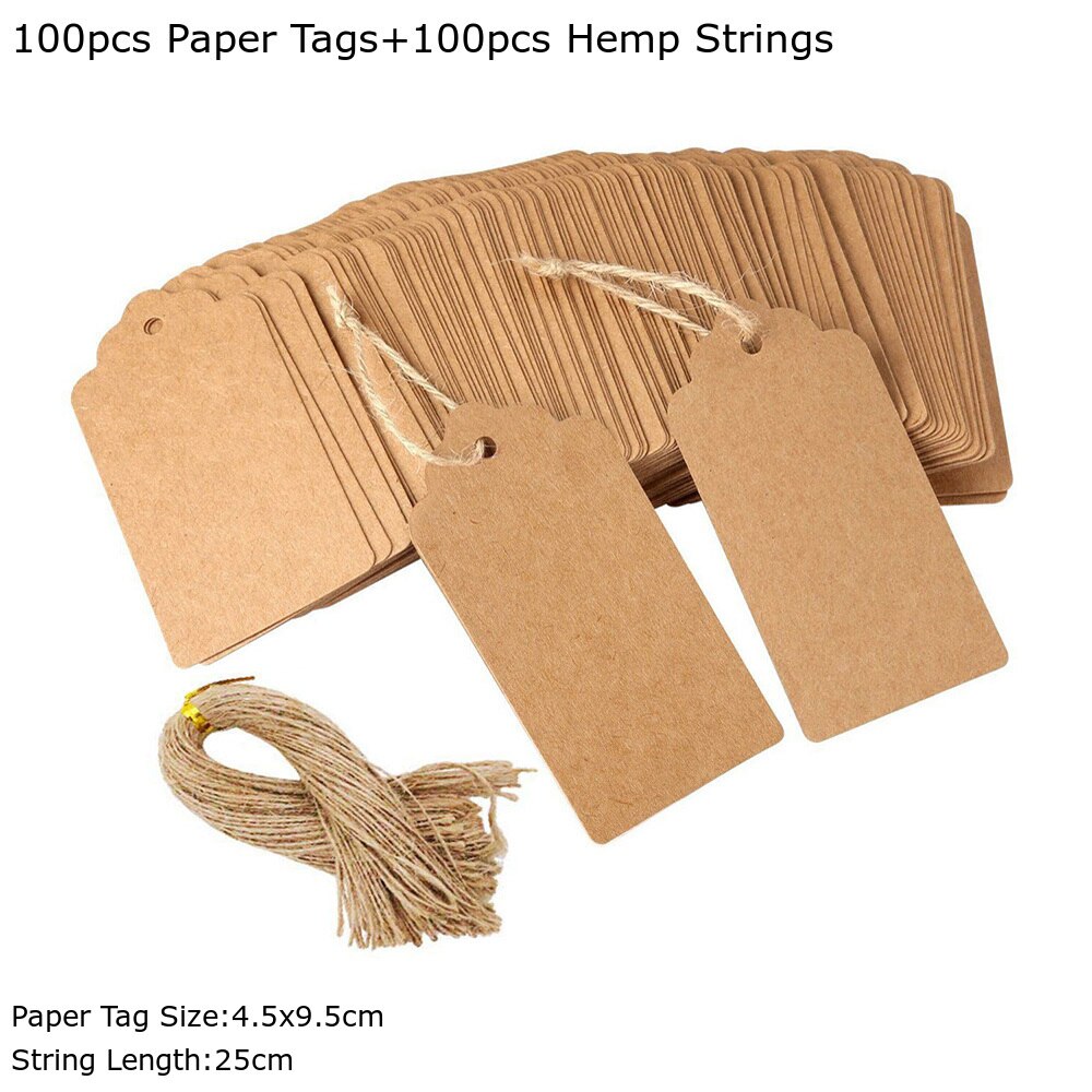 100pcs Large Size 4.5x9.5cm Kraft Tags with Hemp Strings Black White Kraft Scallop Hang Tag Blank Price Tags Paper Labels: Pattern 1