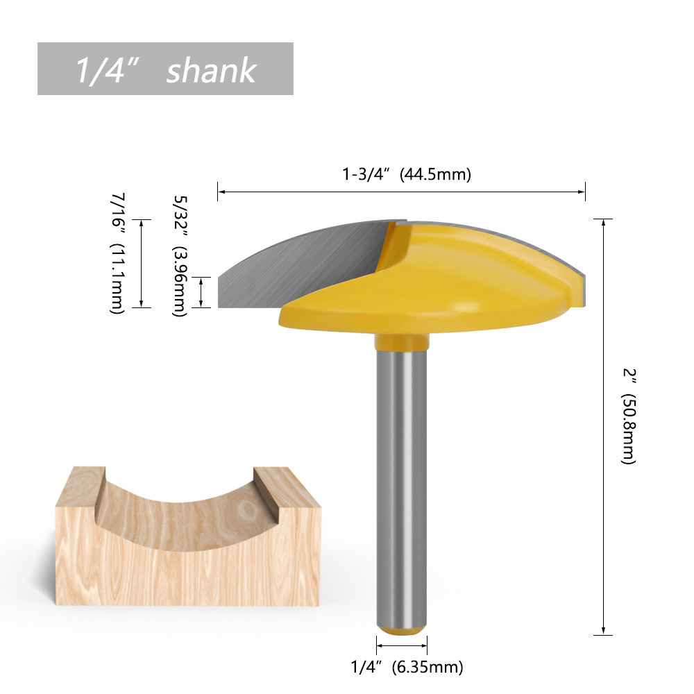 1Pc 6Mm 8Mm 1/4 &quot;Shank 1-3/4&quot; Breed Kleine Kom Router Bit 1.65 &quot;radius Concave Radius Frezen Hout Werk Kroon