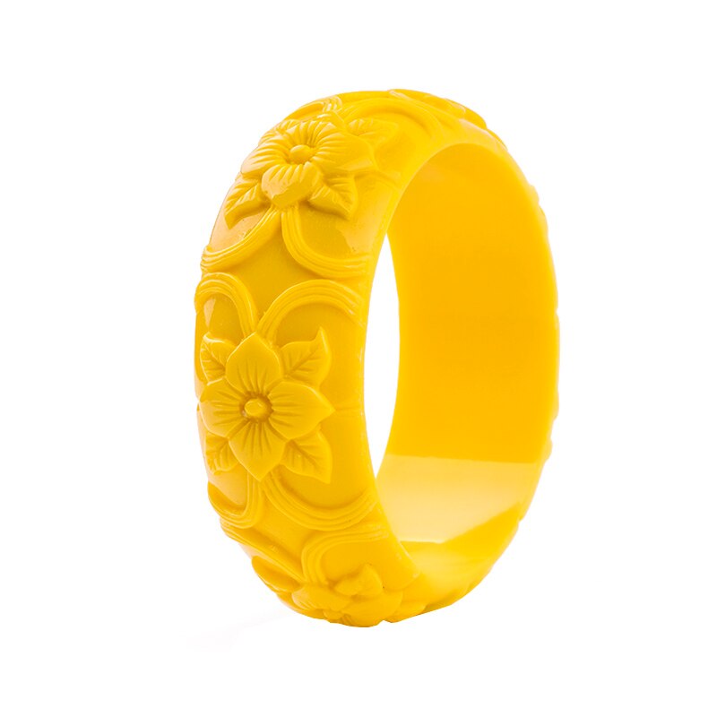 Klassieke Hars Manchet Gegraveerde Bloemen Armbanden Bangles Voor Vrouwen Mode Brede Acryl Armband Vrouwelijke Charme Bruiloft Sieraden: yellow