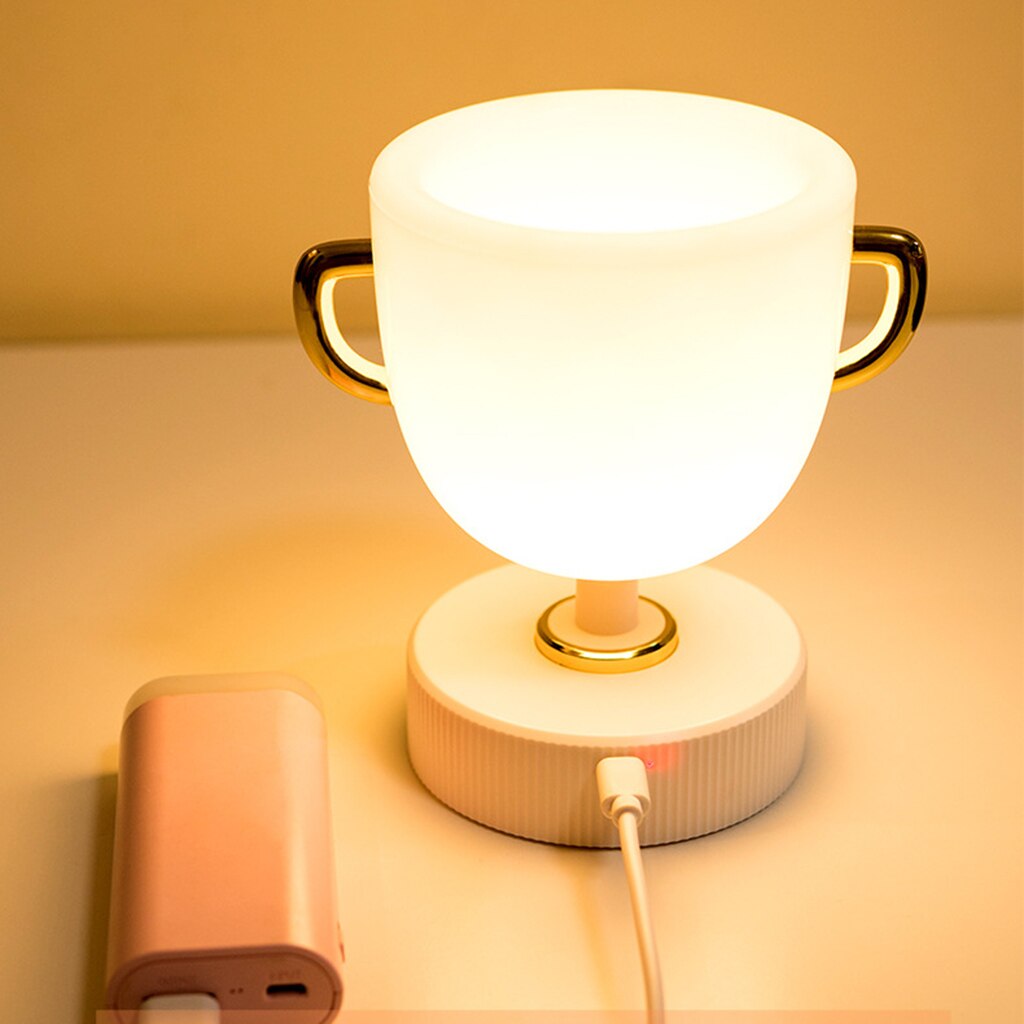 Multifucntional Pen Holder Trophy Shaped Pen Cup W/ 7 Color Night Light 1200mAh Battery USB Rechargeable for Office Desk