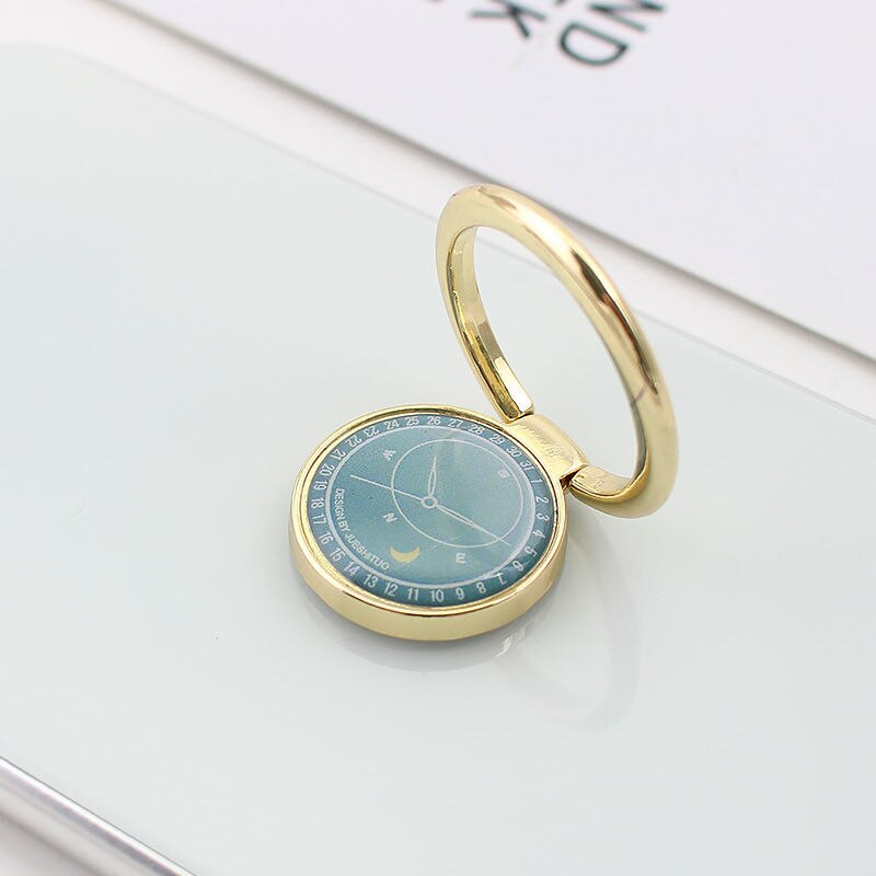 Small Fresh Mobile Phone Ring Holder Magnetic Car Bracket Tablet Stent Cute Watch Pattern Support Phone Stand for iphone X XS XR: gold ring blue