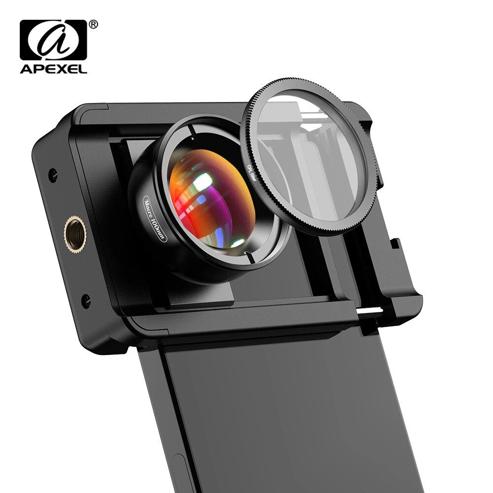 APEXEL Upgrated 4k HD 100mm Macro Micro Lens Met CPL Filter Multifunctionele Klem voor iPhone Samsung en Alle Smartphones: Default Title