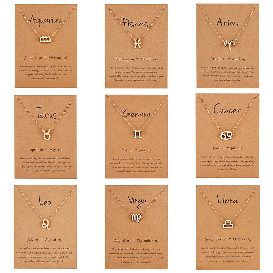 Rinhoo 12 Constellation Necklace Zodiac Sign necklace with Card Pendant Necklace charm Message Card Birthday for Women Girl