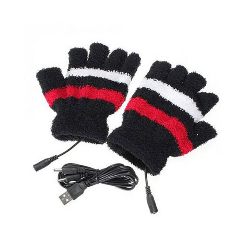 Gant chauffant sans doigts USB gants chauffants hiver chauffe-main alimenté par batterie thermique étanche moto gants de Ski: black