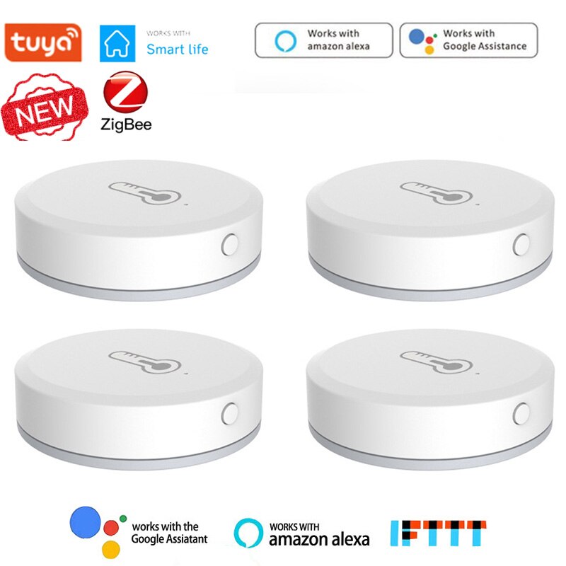 Tuya ZigBee3.0 Temperatuur En Vochtigheid Sensor Batterij Aangedreven Werkt Met Alexa Google Assistent En Tuya Zigbee Hub Smart Home: 4pcs Sensors