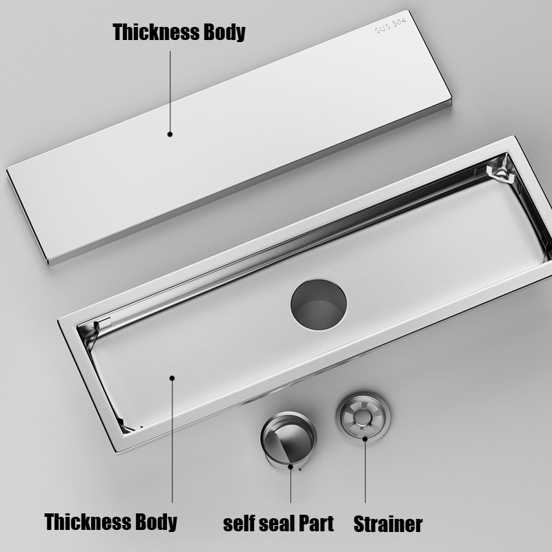 60cm Invisible Tile Floor Drain Stainless Steel Lavatory Bathroom Shower Long Linear Drainage Side Gold Black Floor Drains
