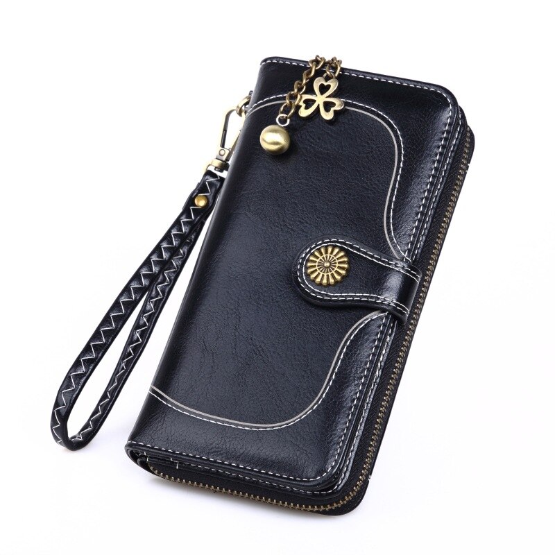 Large Capacity Women Wallets Pu Leather Female Purses Long Clutch Multifunctional Zipper Hasp Purse Phone Wallet Card Holder: Style2-Black