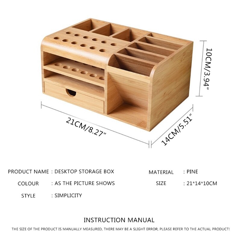 Wooden Multifunctional Storage Box for Store Tool Tweezers Knives Screwdrivers Cellphone Calculator Desk Supplies