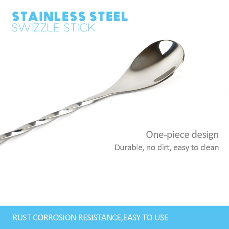 304 Stainless Steel Cocktail Shaker Mixing Spoon Long Handle Swizzle Sticks Cocktail Whisk Bar Spoons Bar Tools