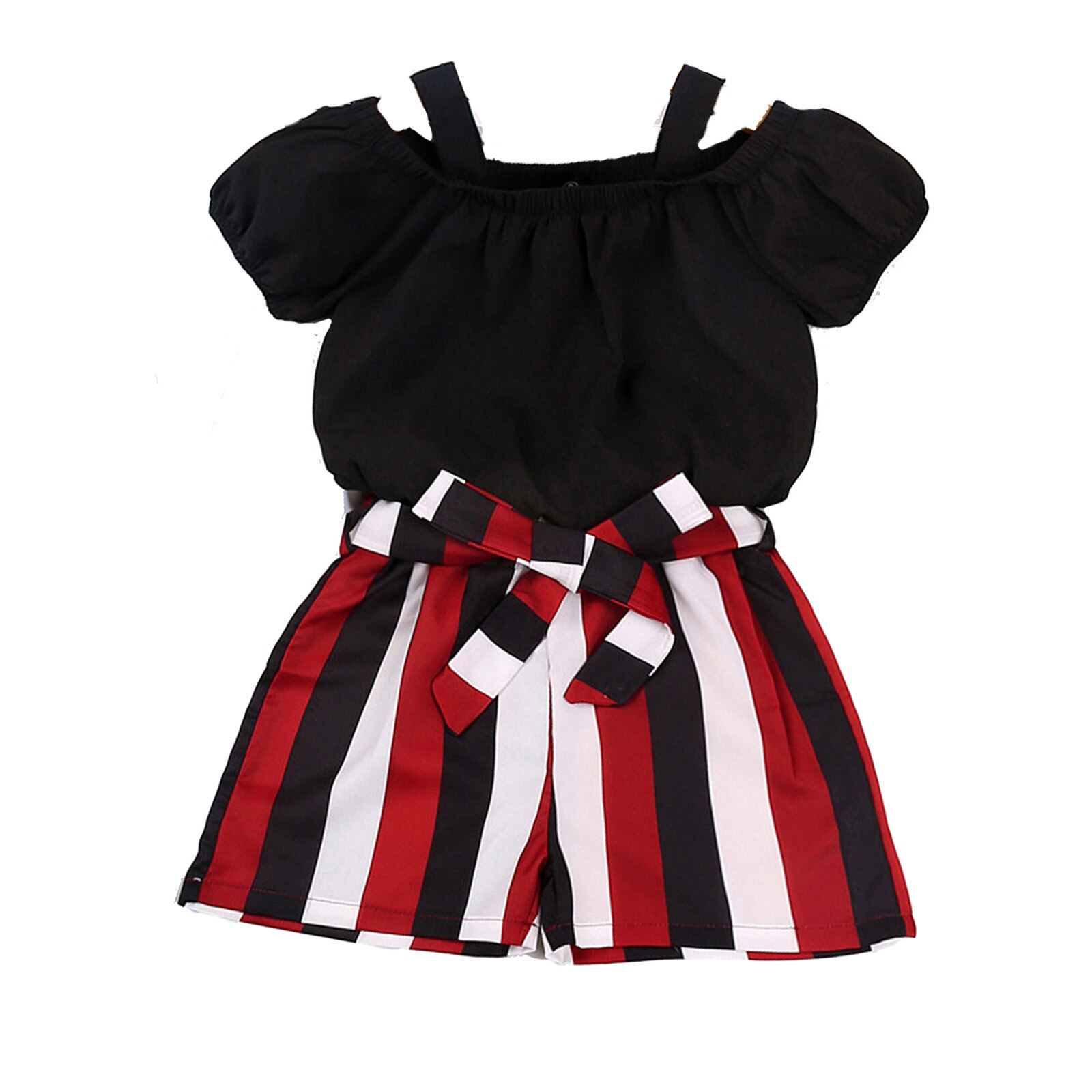 Peuter Meisje Kleding Kind Meisje Zomer Set Sling Korte Mouw T-shirts Tops Gestreepte Shorts Mode Kinderen Pak 1 2 3 4 5 6 Jaar: 5-6T