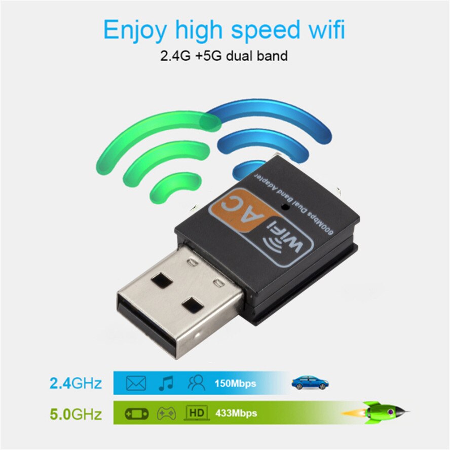 Adattatore WiFi Wireless USB Mini ricevitore scheda di rete per Computer Wireless 2.4GHz 5GHz 600Mbps Dual Band 802.11b/n/g/ac adattatore Wifi