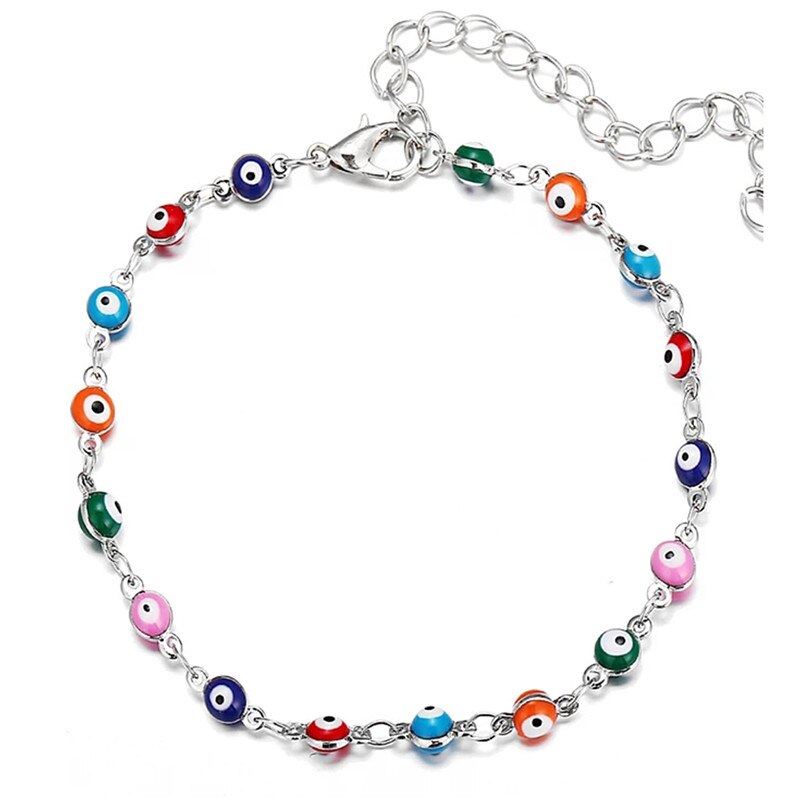 Religieuze Turkse Eye Enkelband Voor Vrouwen Goud/Zilver Kleur Ketting Boze Oog Enkelbanden Armbanden Op De Been Vrouwelijke sieraden: silver color