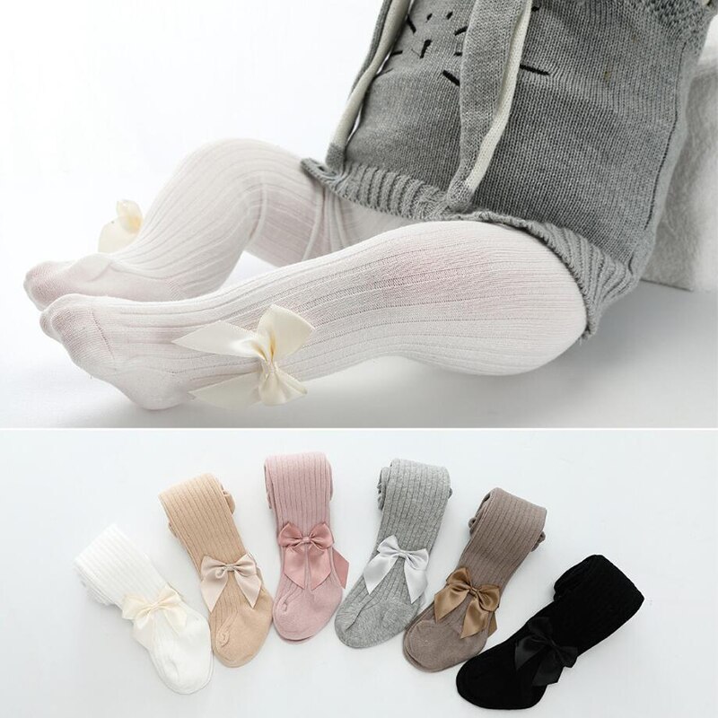 0-24 Months Solid Color Big Bows Baby Girl Tights Soft Cotton Newborn Toddler Girls Tights Baby Tights Pantyhose Autumn