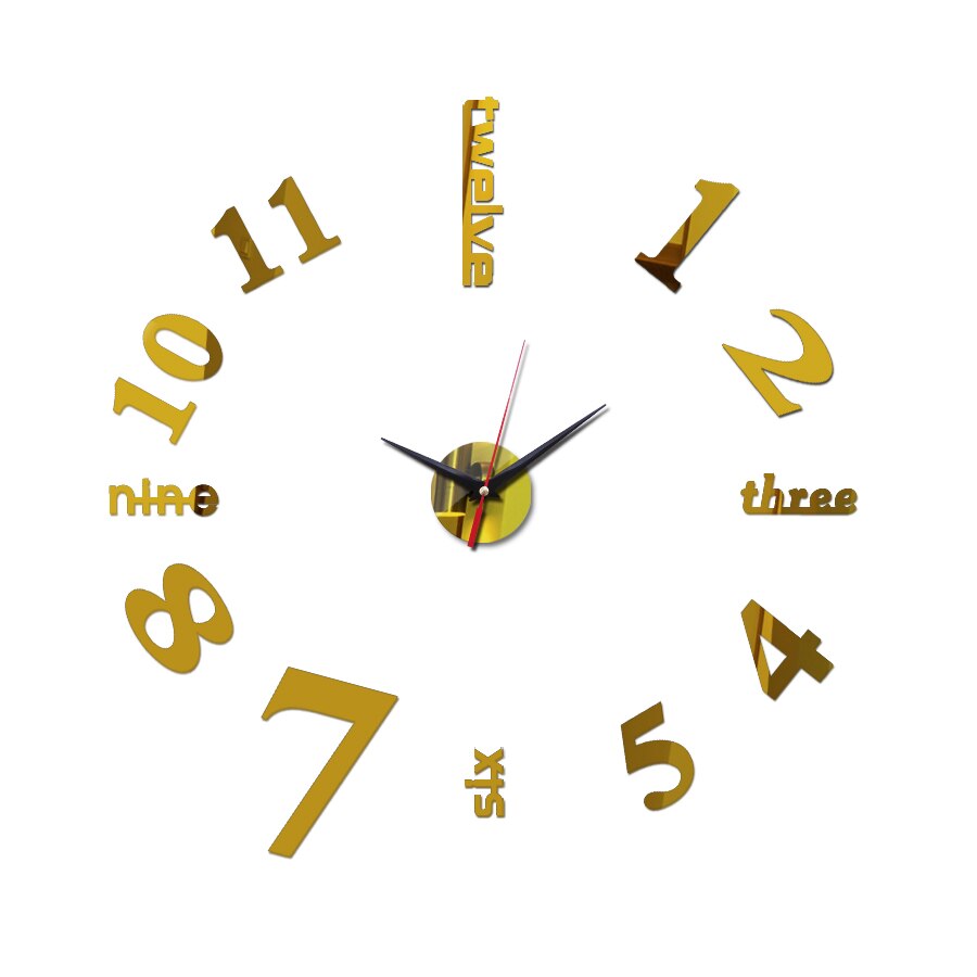 wall clock large decorative wall clocks home decor diy clocks living room reloj mural sticker: DIY-299 Gold