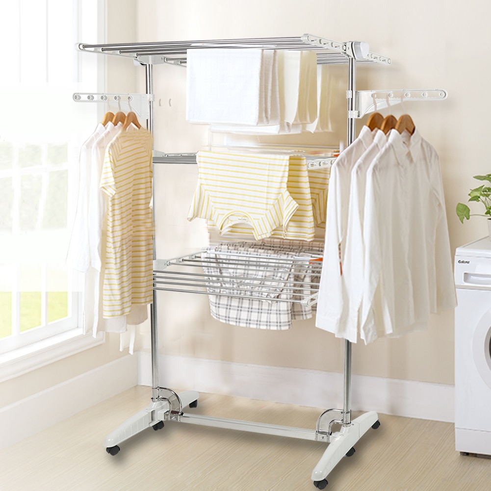 3-layer Laundry Drying Racks Clothes Hanger Multifunction stainless steel Hangers Foot Holder foldable Storage Rack HWC