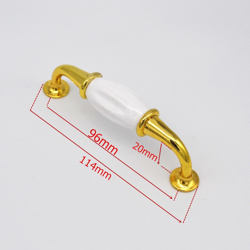 White Ceramic Furniture Handles Drawer Pulls Closet Handle Kitchen Cabinet Handles Gold: GP-96mm