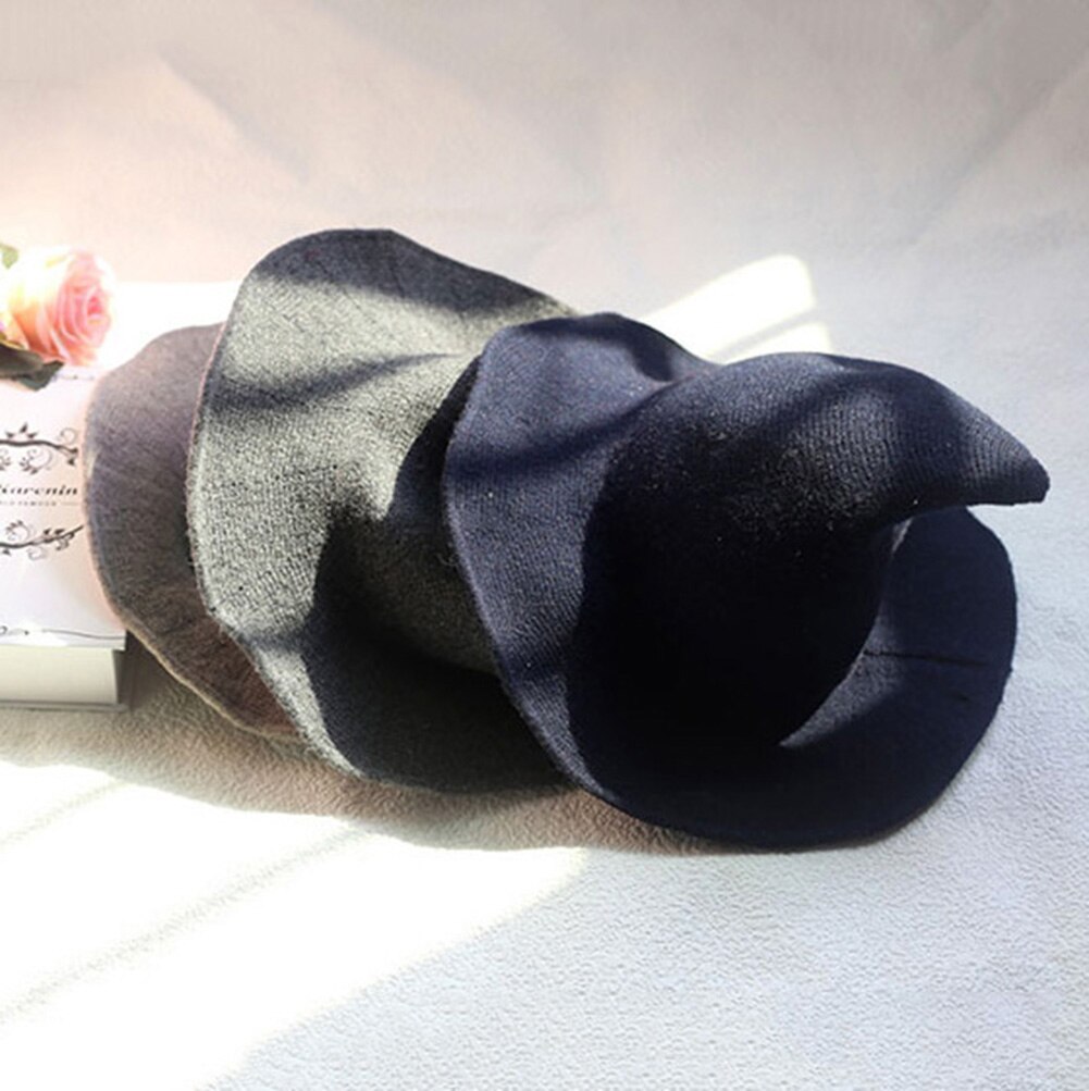Witch Hat Diversified Halloween Lady Wide Brim Woolen Knit Witch Knitting Fisherman Hat Costume Party Cosplay Bucket Cap Hallow