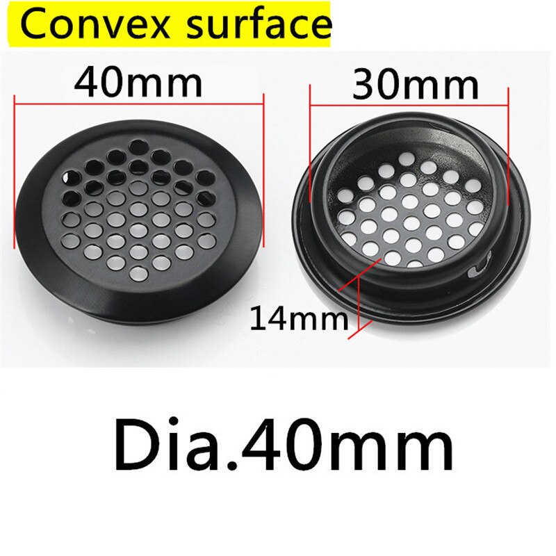 4pcs Wardrobe Cabinet Mesh Hole Black Air Vent Louver Ventilation Cover Stainless Steel Black color: Convex 40mm