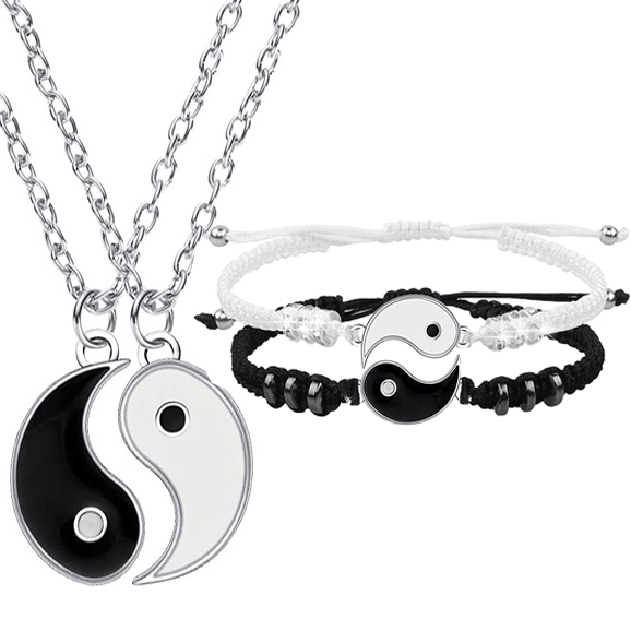 2/4 Uds Tai Chi Yin Yang pareja pulseras collares conjunto colgante pulsera de cadena trenzada ajustable pulseras de amante a juego gargantilla