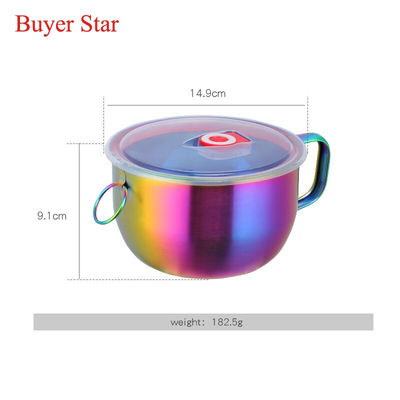 304 rustfritt stål 5 farger kinesisk instant noodle bolle med lokk håndtak matbeholder husholdningsredskaper suppe ris salat bolle