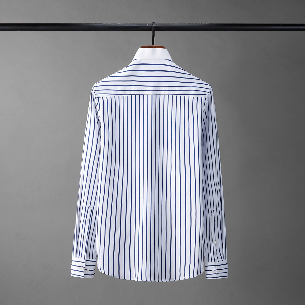 Tencel Male Shirts Luxury Stand Collar Long Sleeve Stripe Mens Dress Shirts Slim Fit Casual Man Shirts 4xl