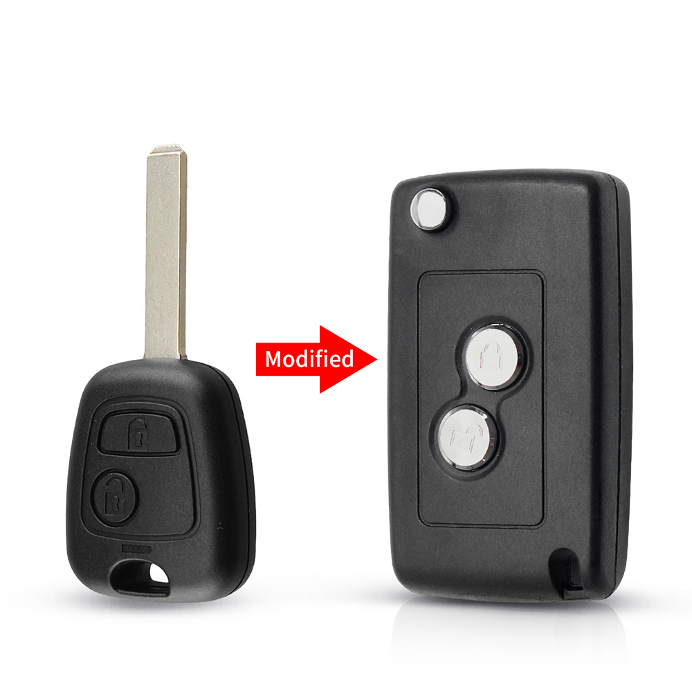 KEYYOU 1 Uds versión modificada llave de coche plegable para Toyota AYGO para Citroen C1 C3 para Peugeot 307 VA2 hoja de entrada Fob funda 2 botones: Rojo