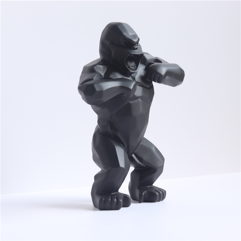 Statue de roi Kong avec baril en résine de 20cm, décoration pour la maison, gorille, bureau, salon, sculpture en noir et blanc: 02