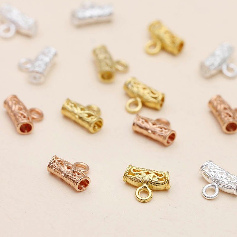 50pcs Gold Silver Bail Clasp Tube Beads Spacer Bead Hanger Connector For Diy Jewelry Making Fit 2mm Bracele/Necklace Rope Cord