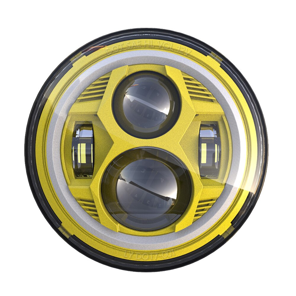 Phare de moto H4 LED rond 7 pouces, pour 93-08 Ducati Monster 1000 600 Halo anneau Amver pour jeep TJ Touring Lada 4x4 Yamaha Niva: Yellow