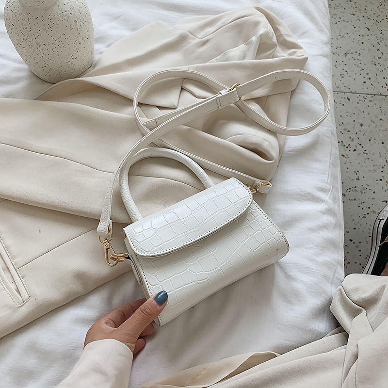 Steen Patroon Mini Pu Lederen Crossbody Tassen Voor Vrouwen Effen Kleur Eenvoudige Schouder Handtassen Vrouwelijke Reizen Bakken: WHITE