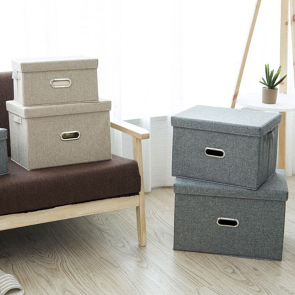 Cotton Linen Foldable Storage Box Household Drawer Clothes Sort Finishing Box Practical Anti-dust Storage Organizer with Lid
