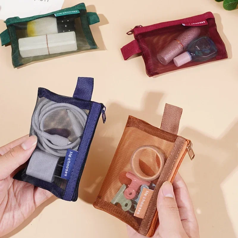 Kleine quadratische einfarbige Münztüte, Nylon-Mesh, Lippenstift, Schlüssel, Kopfhörer-Organizer, Halter, Bus, Bank, Ausweis, Kreditkarten, Beutel, Aufbewahrung
