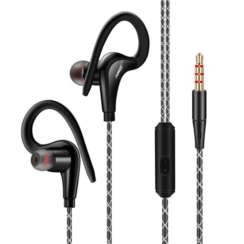 Oortelefoon 3.5Mm Sport Oortelefoon Super Stereo Headsets Transpiratie Running Headset Met Microfoon Oorhaak Hoofdtelefoon Voor Xiaomi Hoofdtelefoon: Black